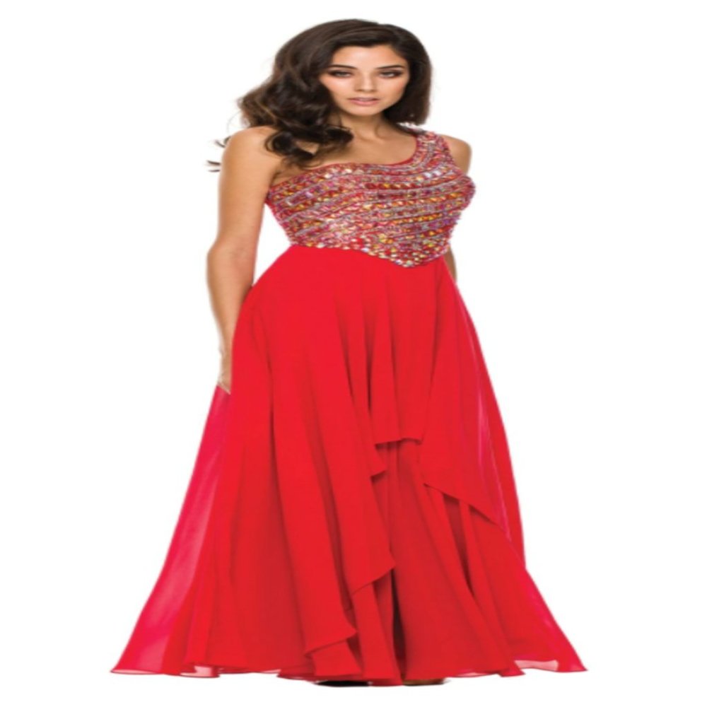 One Shoulder Beaded Dress By Juliet 570 (Red)